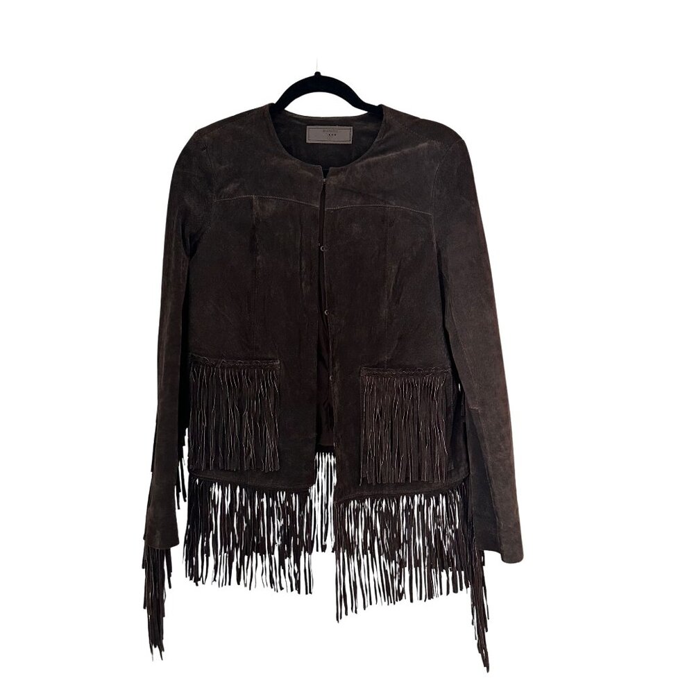 BLANKNYC Genuine Suede Leather Fringe Jacket Dark Brown Boho Western Size S